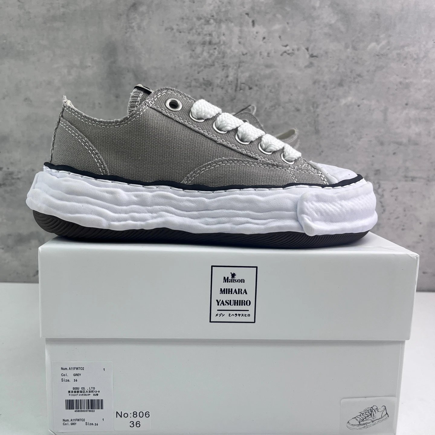 Maison Mihara Yasuhiro Wave Sole Low-Top Gray Canvas Sneakers