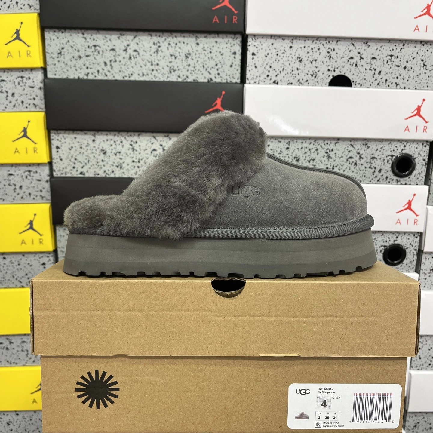UGG W Disquette Grey Faux Fur Slipper - 1