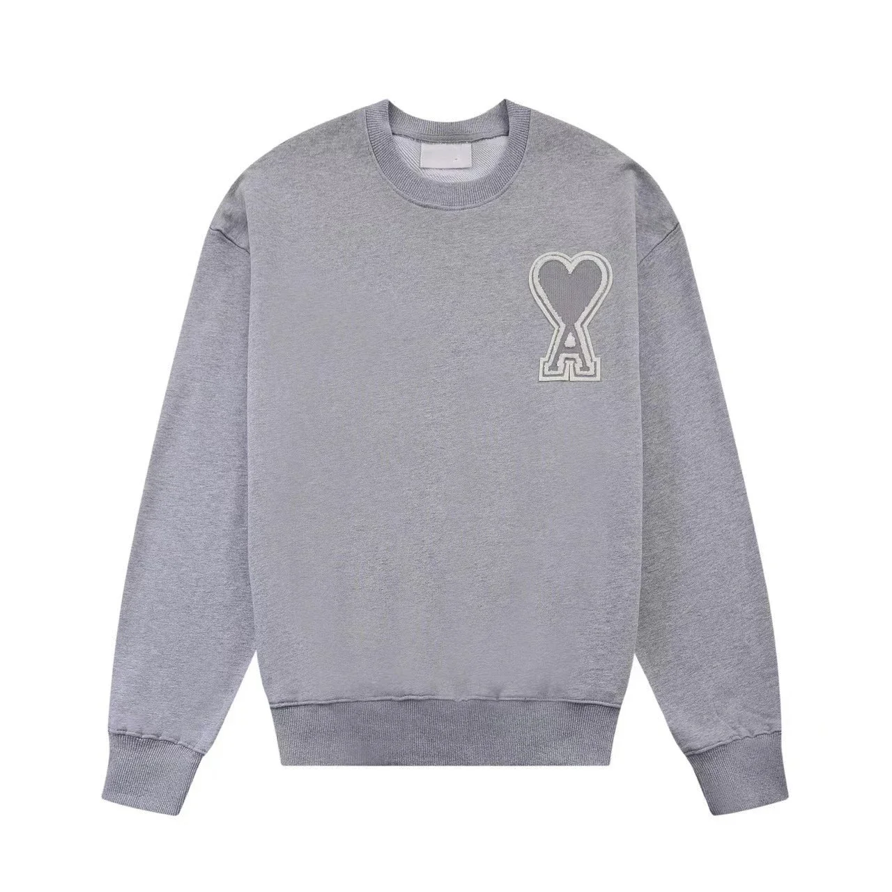 AMI Paris Black Crewneck Sweatshirt with Embroidered Heart-A Logo