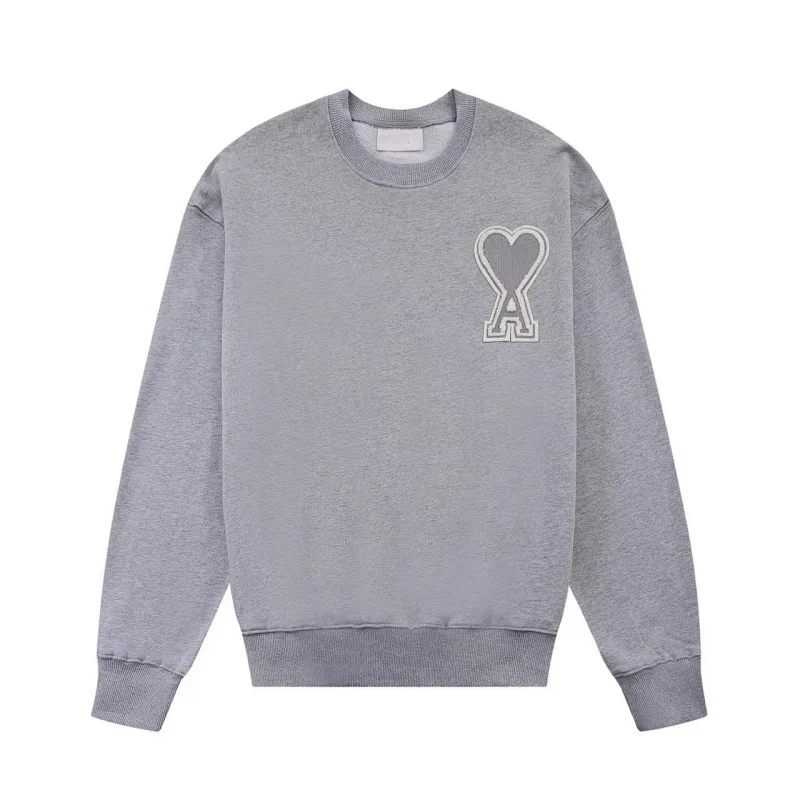 AMI Paris Black Crewneck Sweatshirt with Embroidered Heart-A Logo - rep swetry