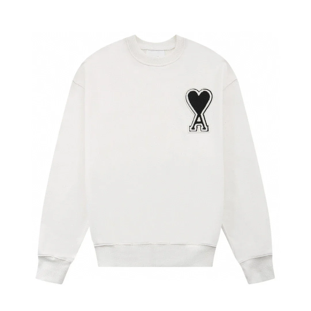 AMI Paris Black Crewneck Sweatshirt with Embroidered Heart-A Logo