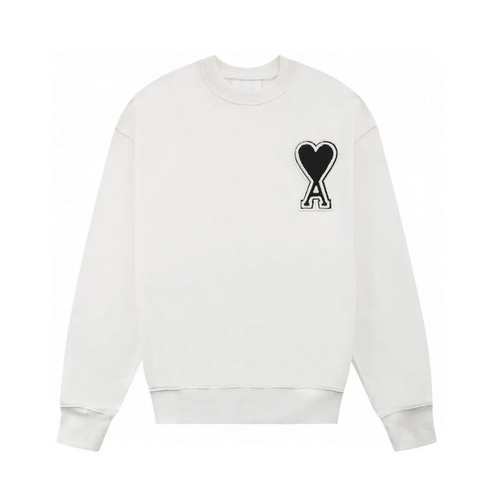 AMI Paris Black Crewneck Sweatshirt with Embroidered Heart-A Logo
