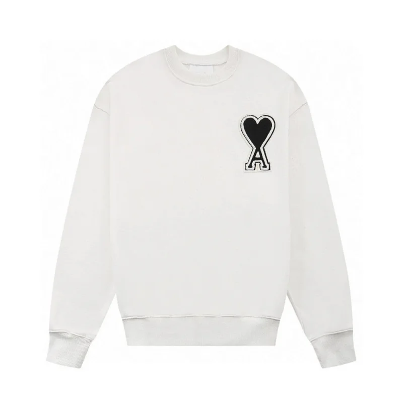 AMI Paris Black Crewneck Sweatshirt with Embroidered Heart-A Logo - rep swetry