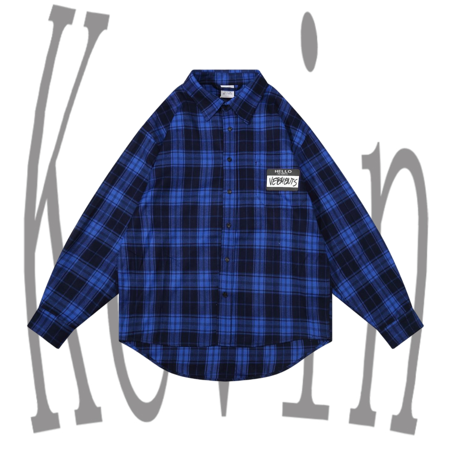 Vetements Spring and Autumn New Versatile Long Sleeve Shirt Black Block Printed Label with Logo Plaid Shirt - H113