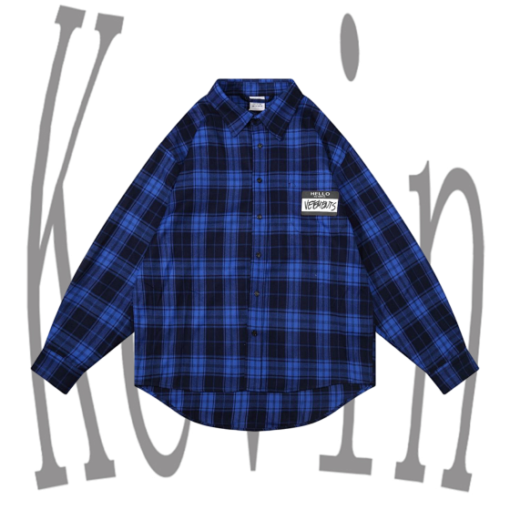Vetements Spring and Autumn New Versatile Long Sleeve Shirt Black Block Printed Label with Logo Plaid Shirt - H113