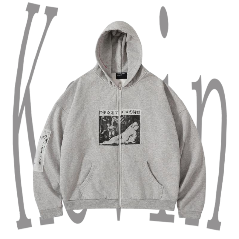 ERD melancholic rich second generation 25SS Japanese surrender Alice patch heavyweight double-layer zipper sweatshirt - H44
