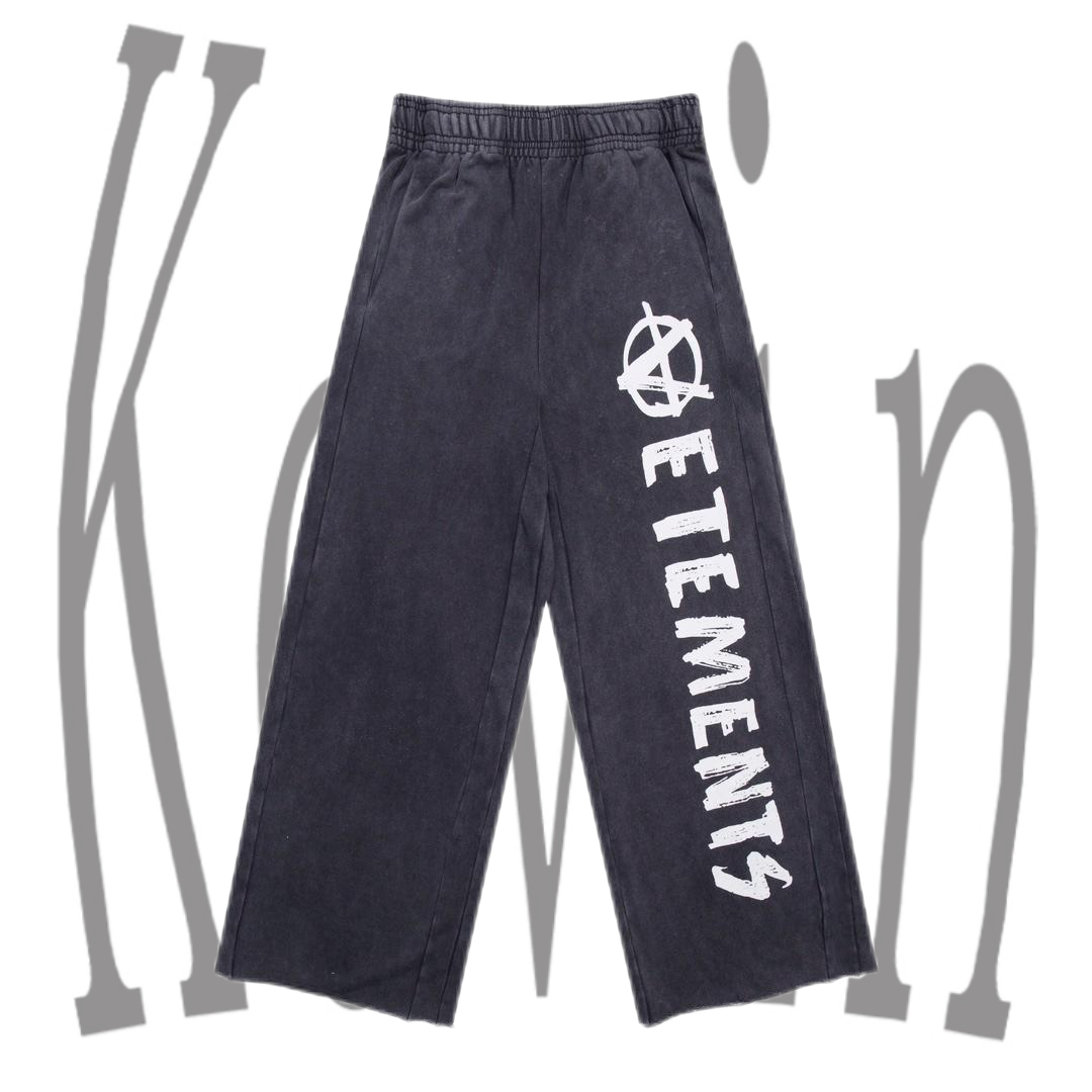 Vetements Fall/Winter 2024 New Arrival Logo Letter Print Washed Distressed Loose Fit Pure Cotton Wide-Leg Sweatpants - H113