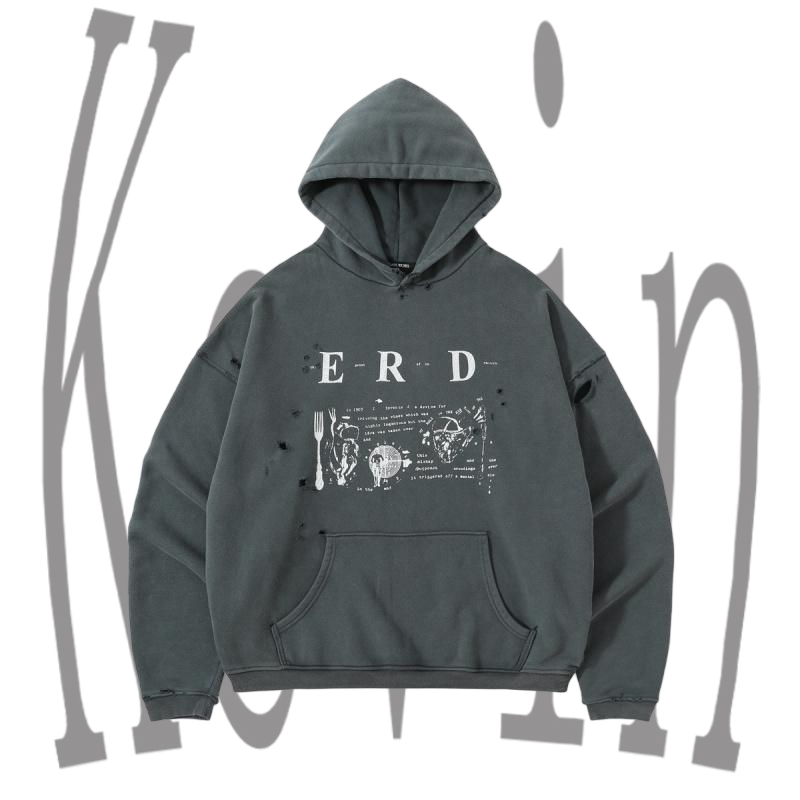 ERD25SS Melancholic Rich Second Generation War Character Washed Destruction Hoodie - H44