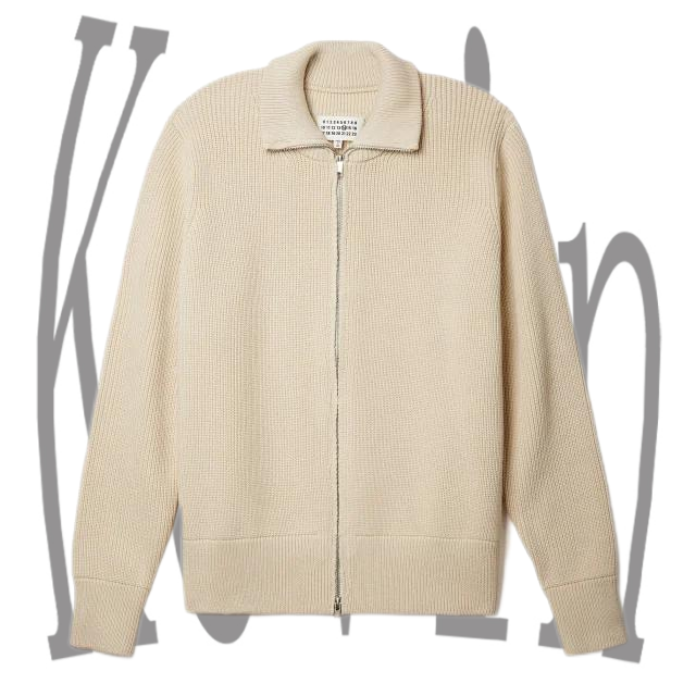 Hand sewn four corner logo/cleanfit gray high neck stand up collar wool double zipper knitted cardigan sweater jacket for men - H61