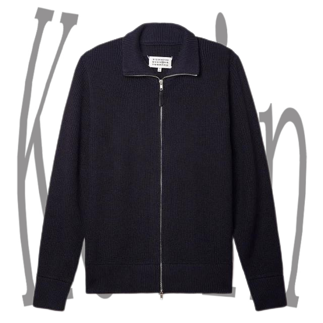 Four cornered logo/cleanfit navy blue and dark green high neck stand up collar wool zipper knitted cardigan sweater jacket for men - H61
