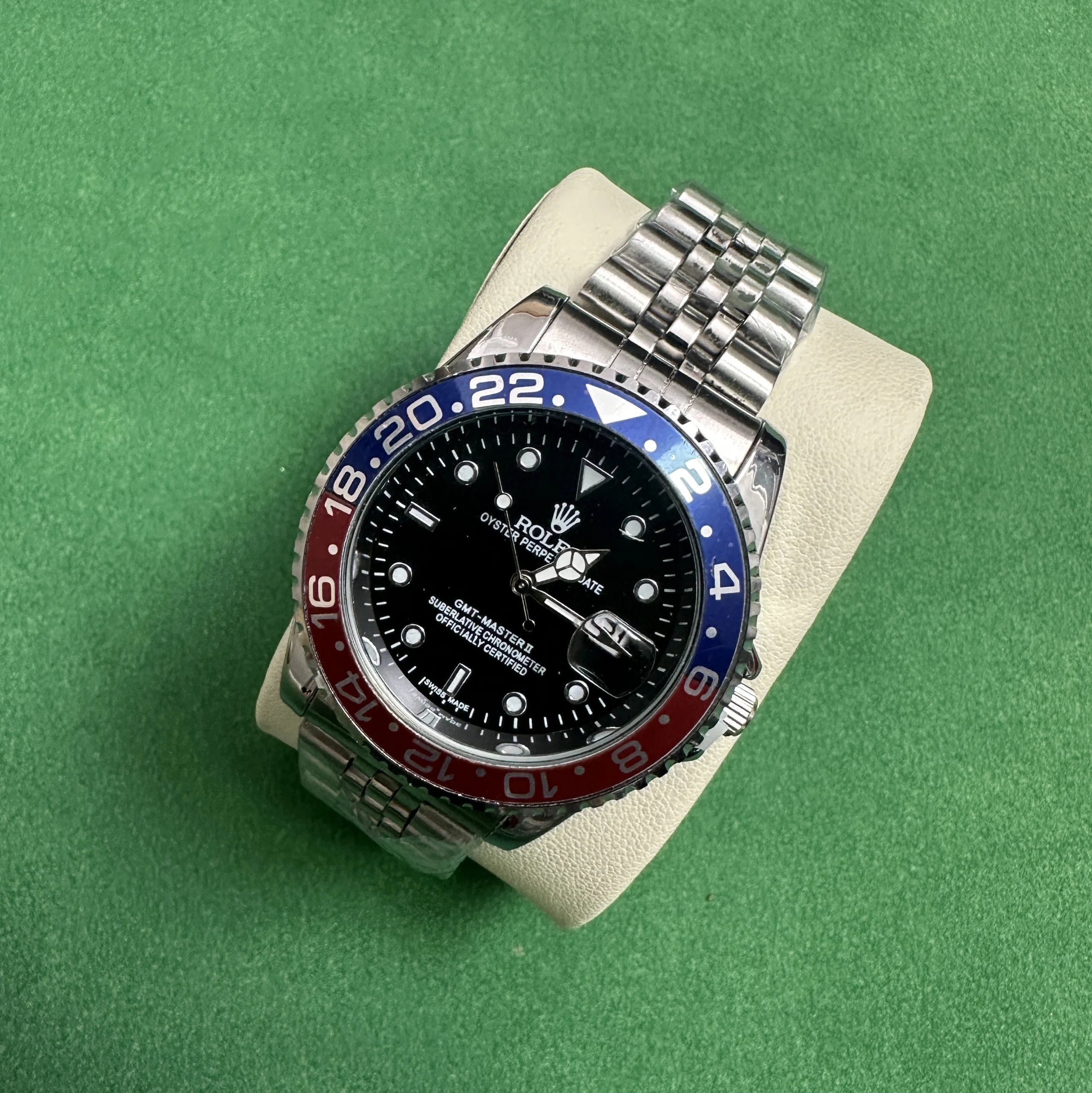 Rolex GMT-Master II Pepsi Bezel Black Dial Steel Watch