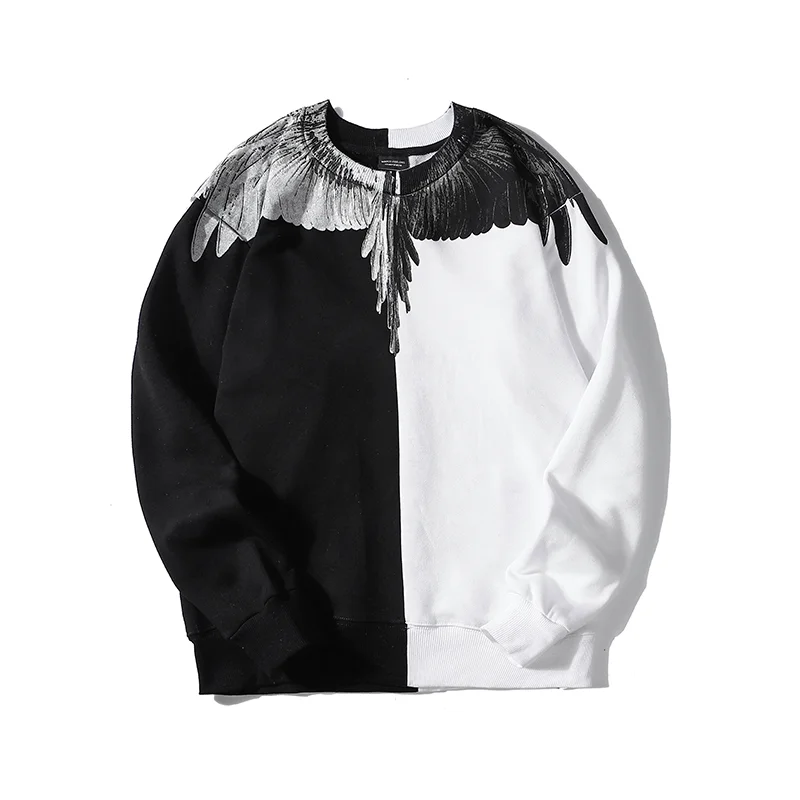 Black and white spliced wing print hoodie