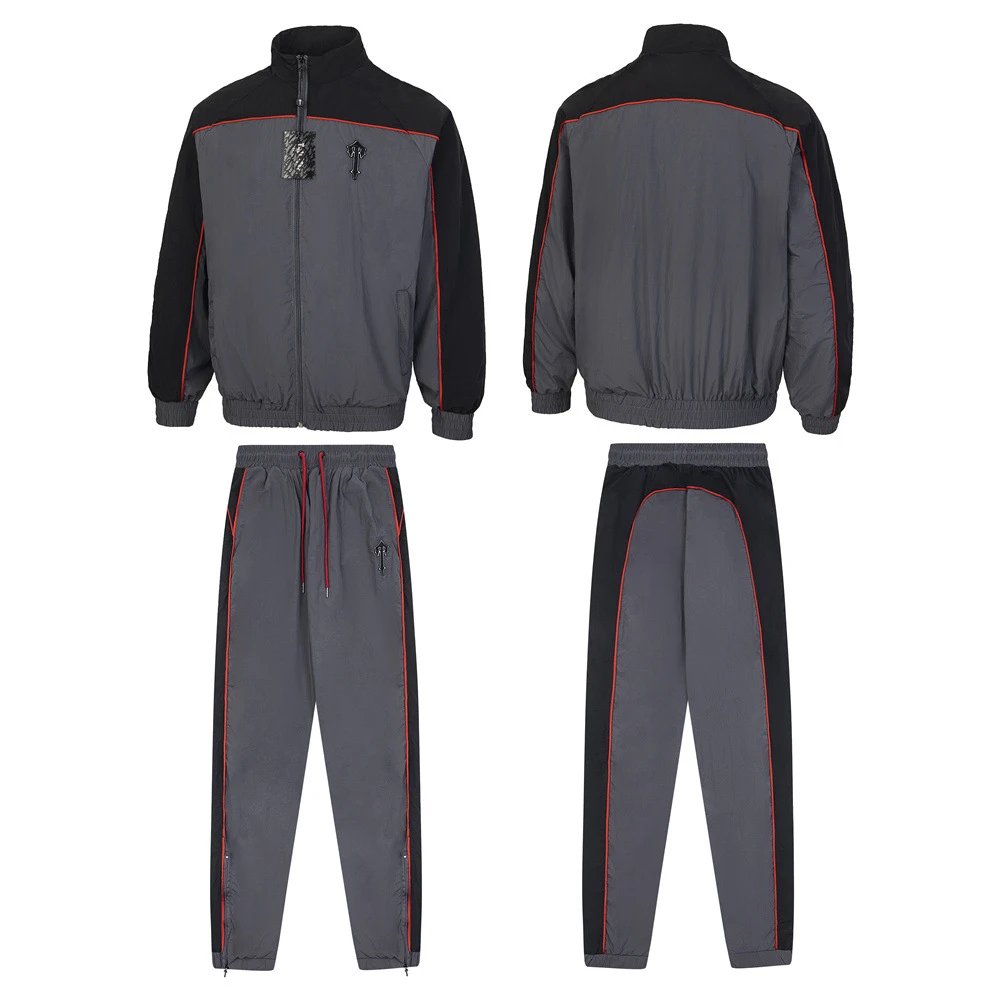 Thom Browne Windbreaker Jacket in Charcoal Gray and Black with Red Trim Outerwear - 5