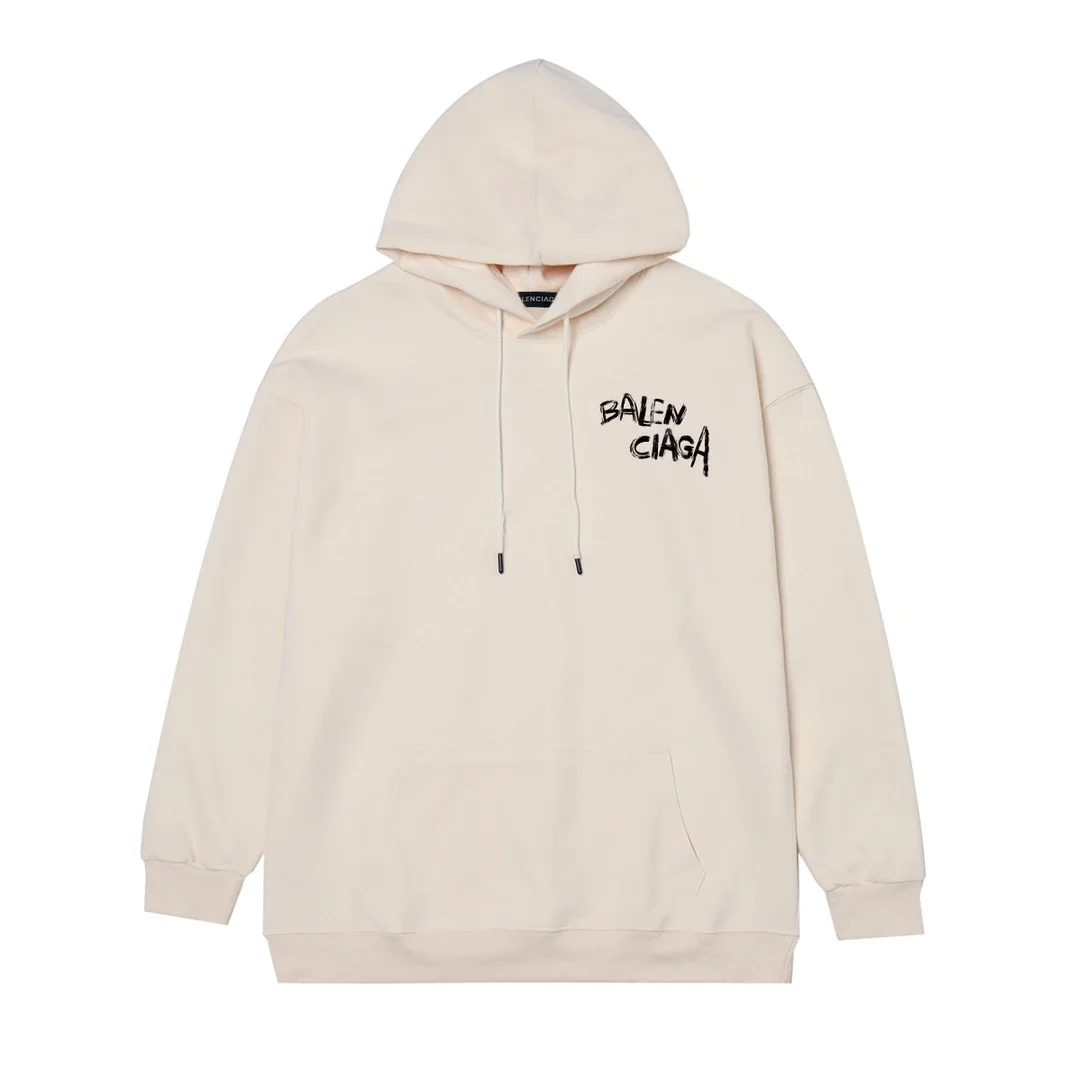 Balenciaga Off-White Hoodie with Graffiti-Style Handwritten Lettering