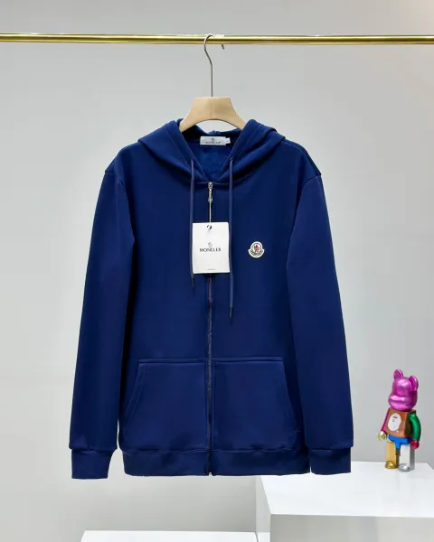 Moncler Logo Patch Hoodie Navy Blue - 1