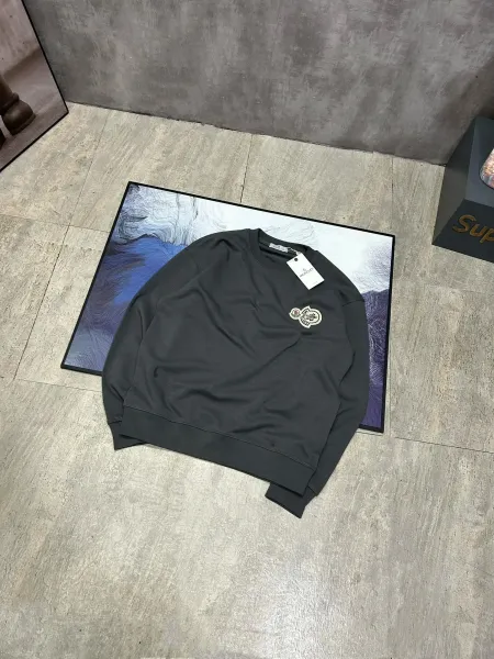 Moncler Logo Patch Black Crewneck Sweatshirt - 1
