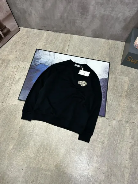 Moncler Genius Logo Embroidered Black Hoodie - 1