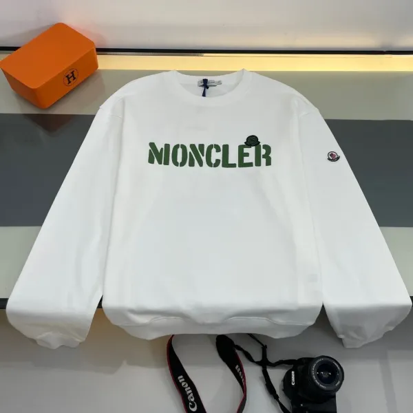 Moncler Logo Print White Hoodie - 1