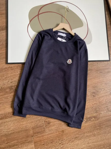 Moncler Logo Embroidered Navy Ribbed Base-Layer Top - 1