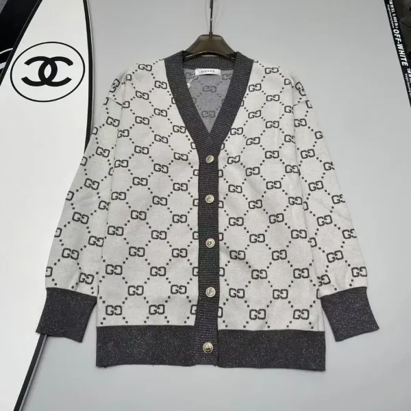 Gucci GG Marmont Knit Cardigan Gray and White - 1
