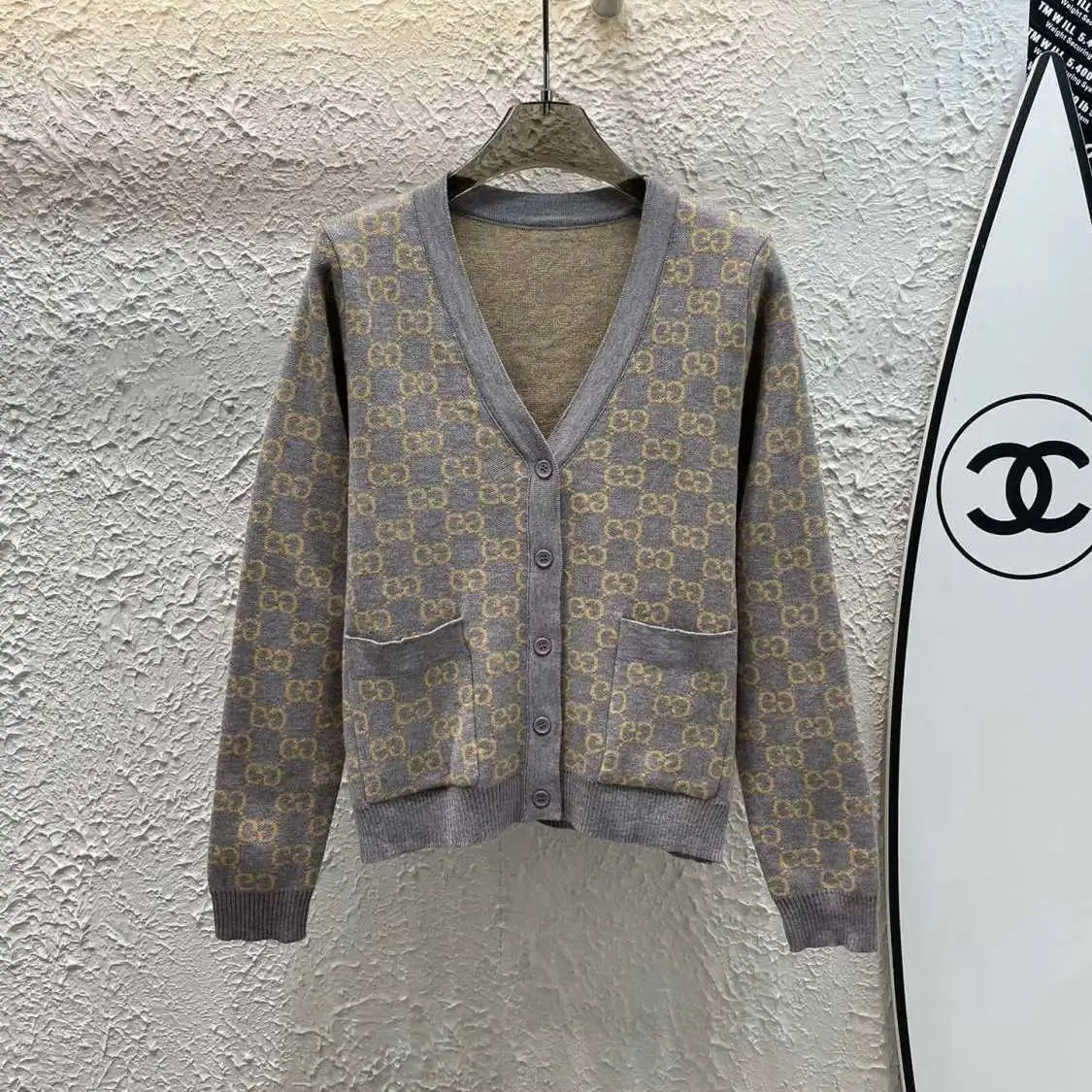 Gucci GG Monogram Knit Cardigan Gray - 1
