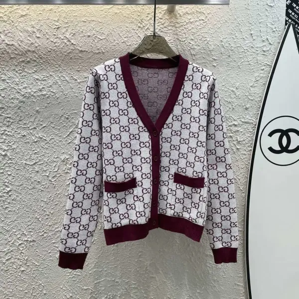 Gucci GG Marmont Knit Cardigan White Burgundy - 1