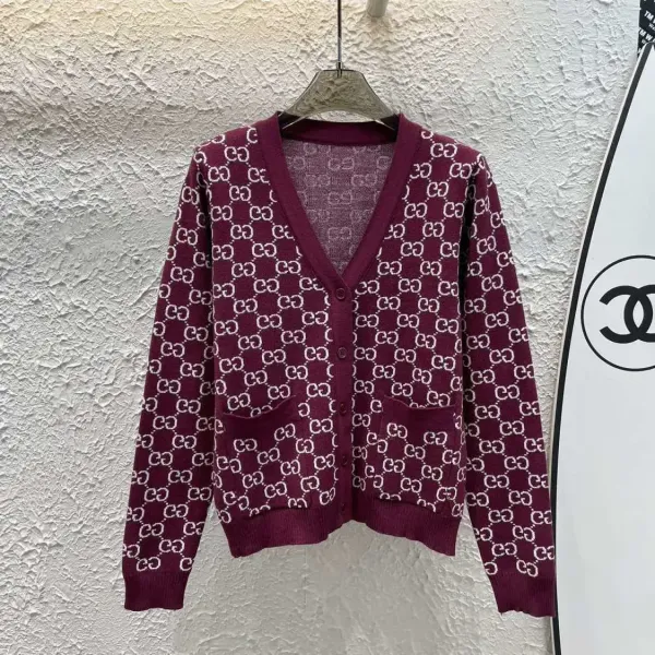 Gucci GG Monogram Knit Cardigan Burgundy - 1