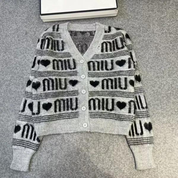 Miu Miu Logo Heart Knit Cardigan Pink Cream - 6
