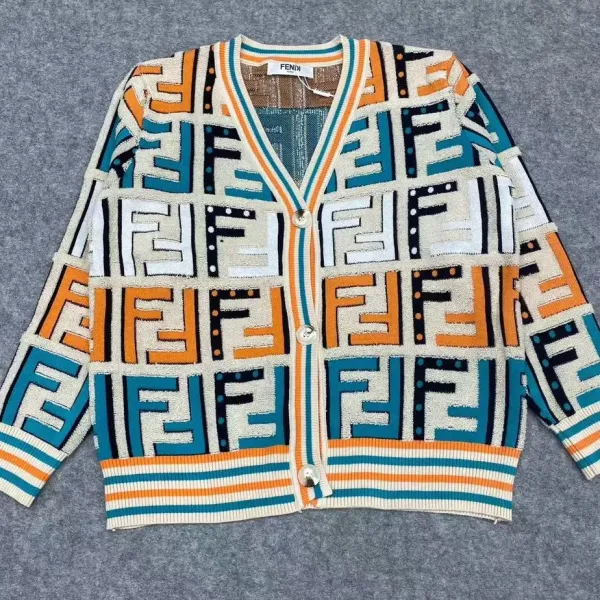 Fendi FF Logo Intarsia Knit Cardigan Multicolor - 1
