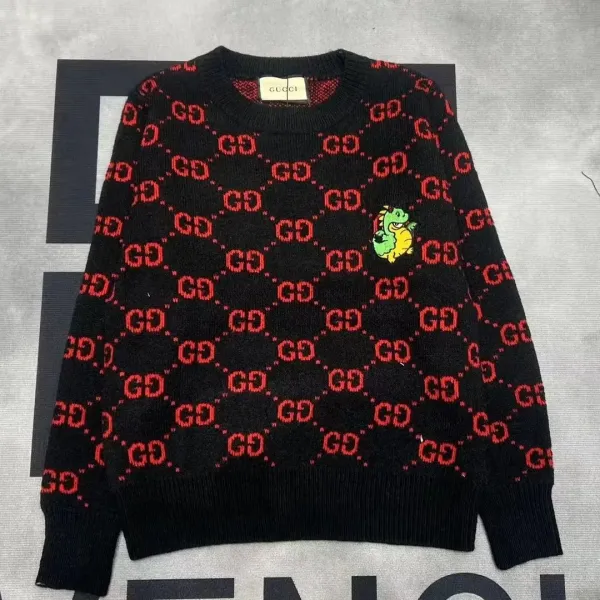 Gucci GG Pattern Dragon Embroidery Sweater Black - 1