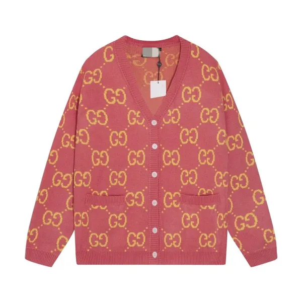 Gucci GG Pattern Pink Knit Cardigan - 1
