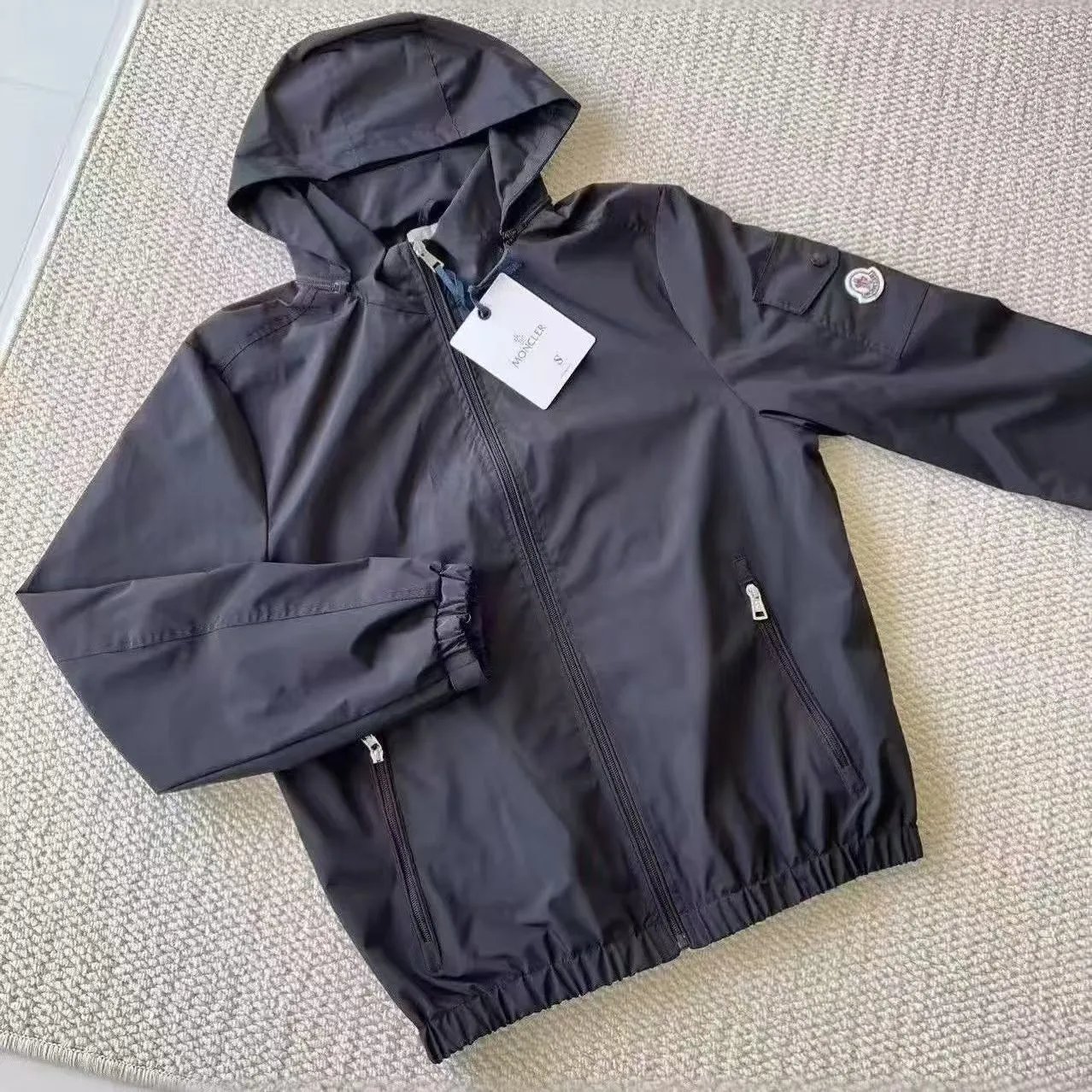Moncler Black Hooded Windbreaker Jacket