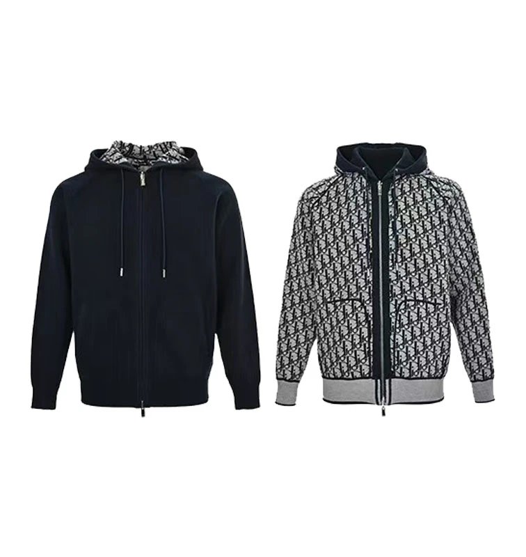 Dior Navy and Grey Reversible Hoodie Jacket