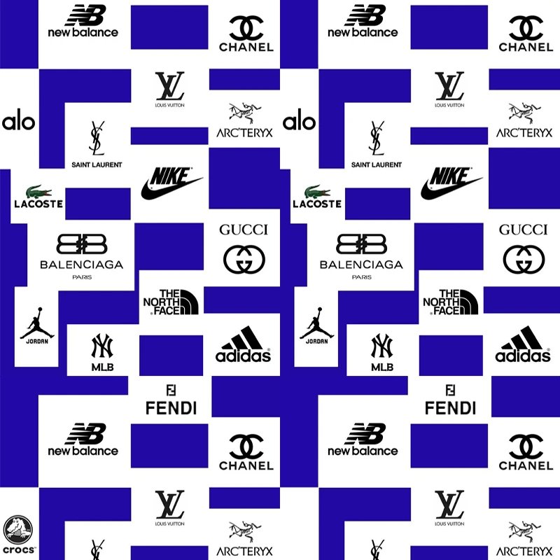 Blue and White Checkerboard Patterned Graphic T-Shirt