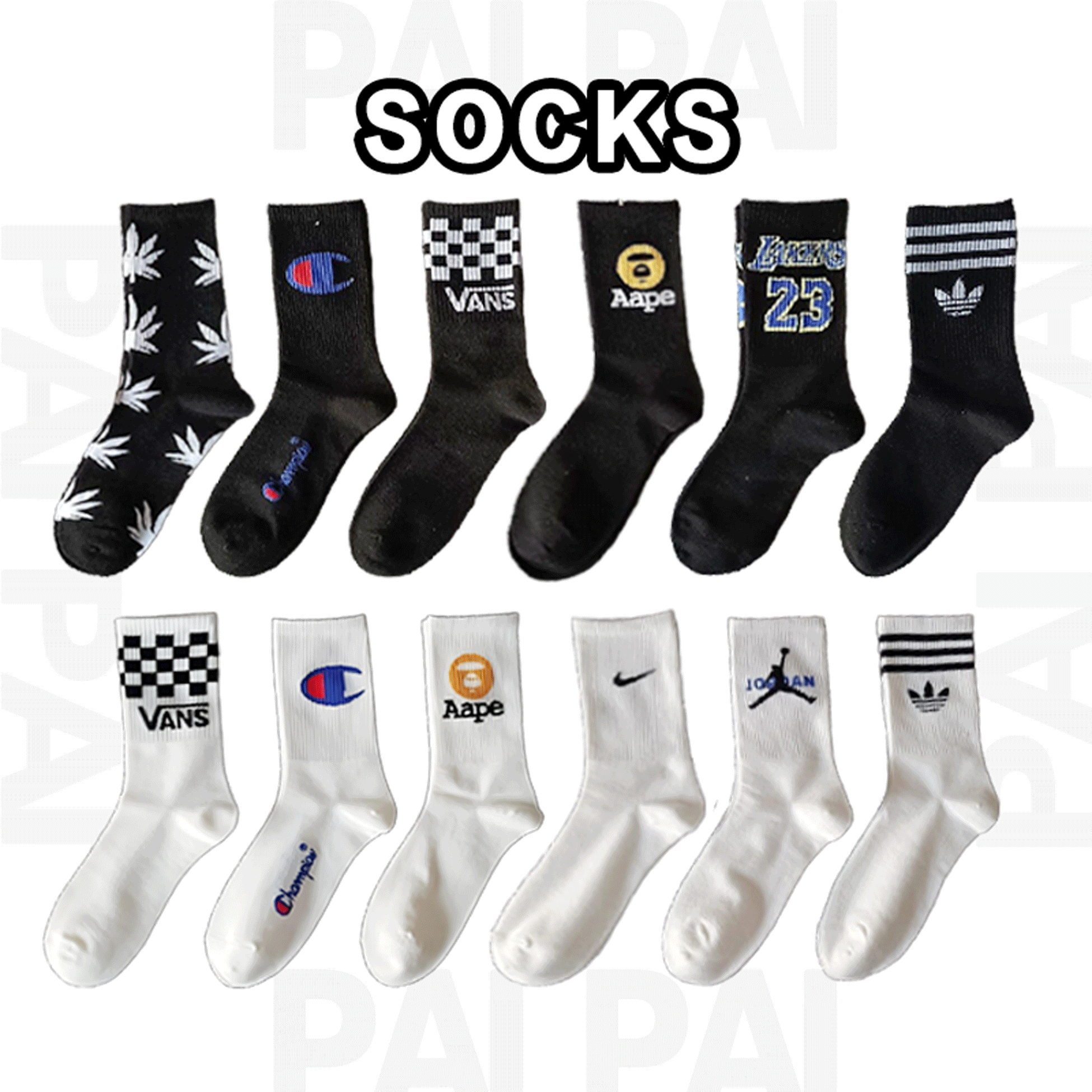 Assorted Brand Black and White Socks