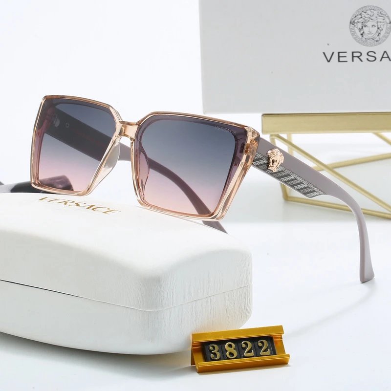 Versace Square-Frame Acetate Sunglasses Transparent Pink Gradient Grey (3822)