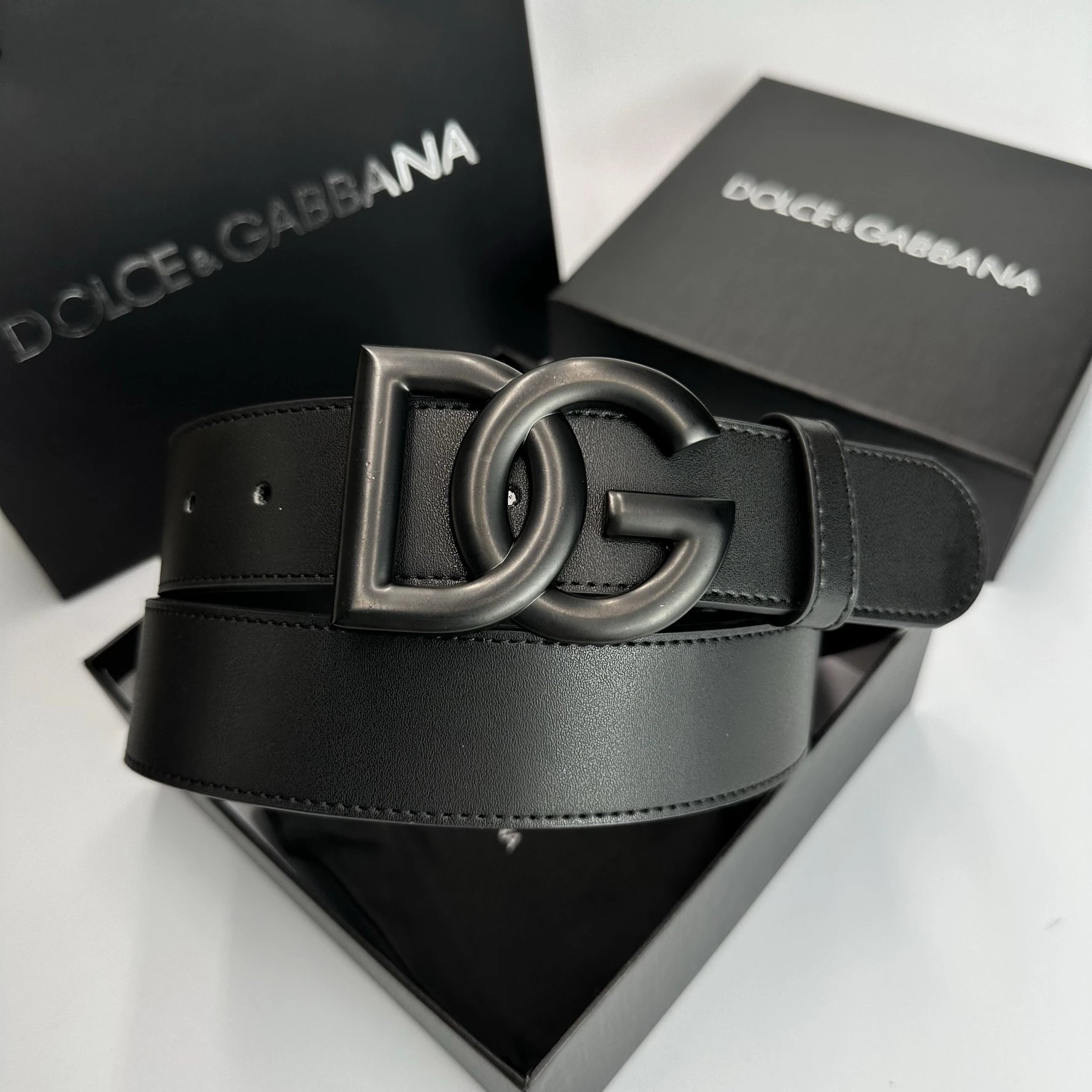 Black Leather Belt with DG Buckle
