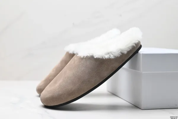 Design Suede Slipper with Shearling Lining Beige Slippers - 5