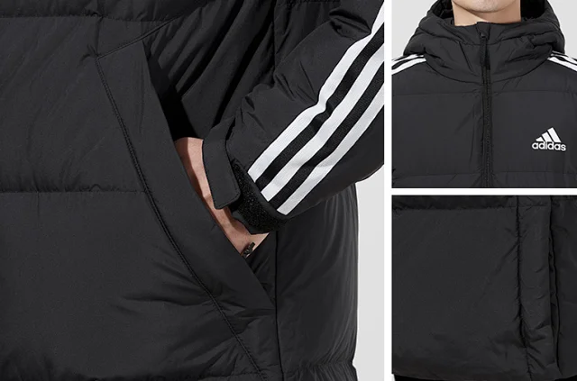 adidas Down Jackets Long Hooded Three-Stripe Puffer product detail image 6