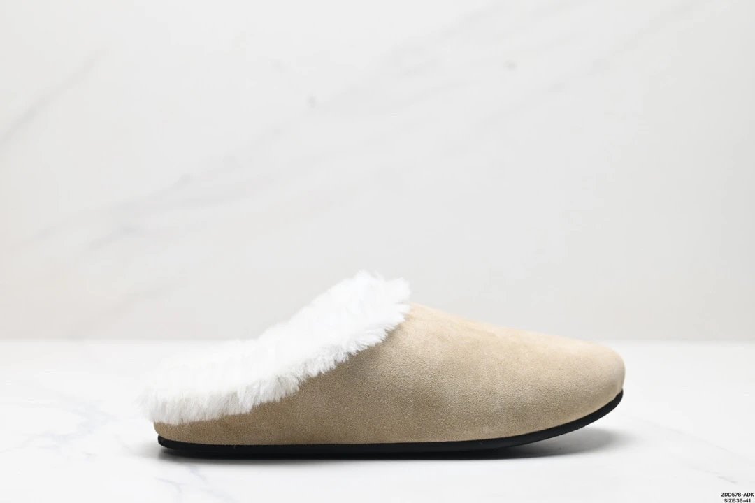 The Row Suede Shearling Mule Beige Ivory