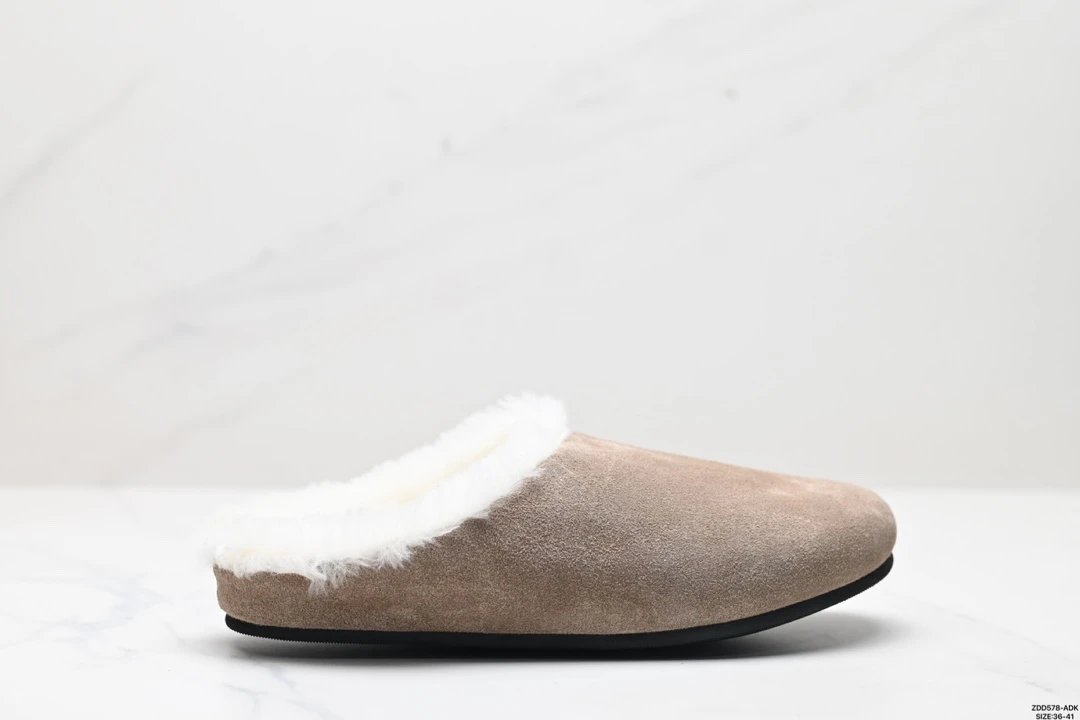 The Row Suede Shearling Mule Taupe Ivory