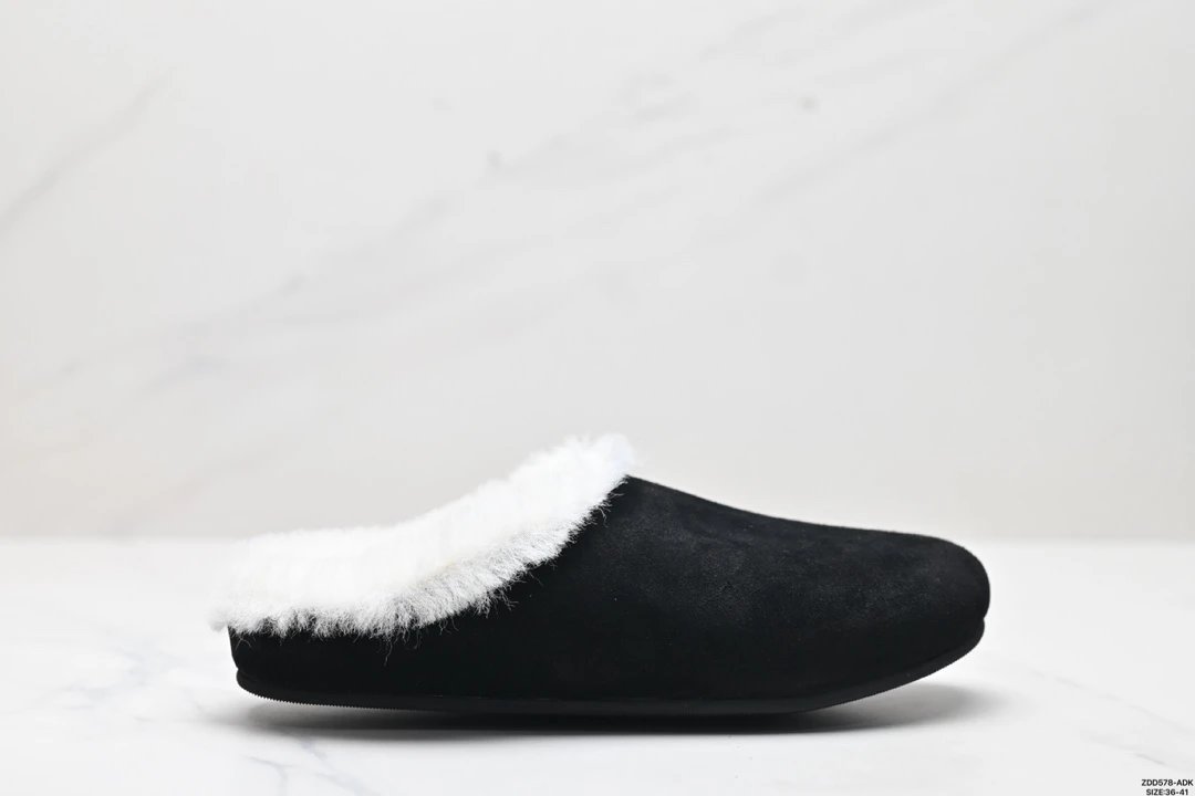 The Row Suede Shearling Mule Black White