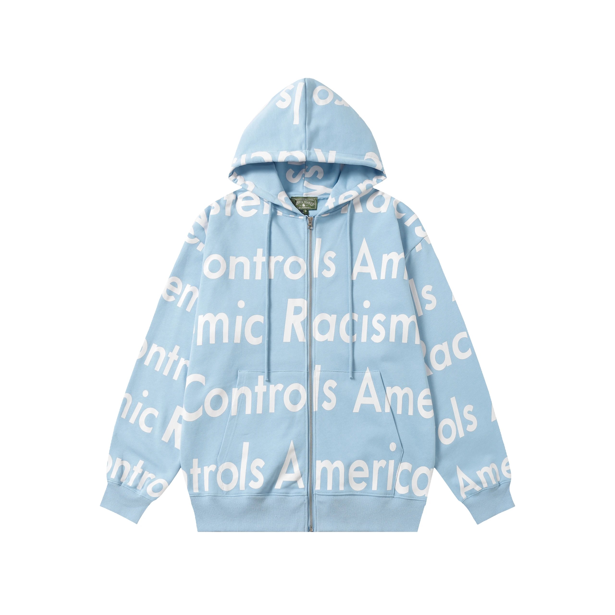Awake NY Systemic Racism Controls America Allover Print Zip Hoodie Blue