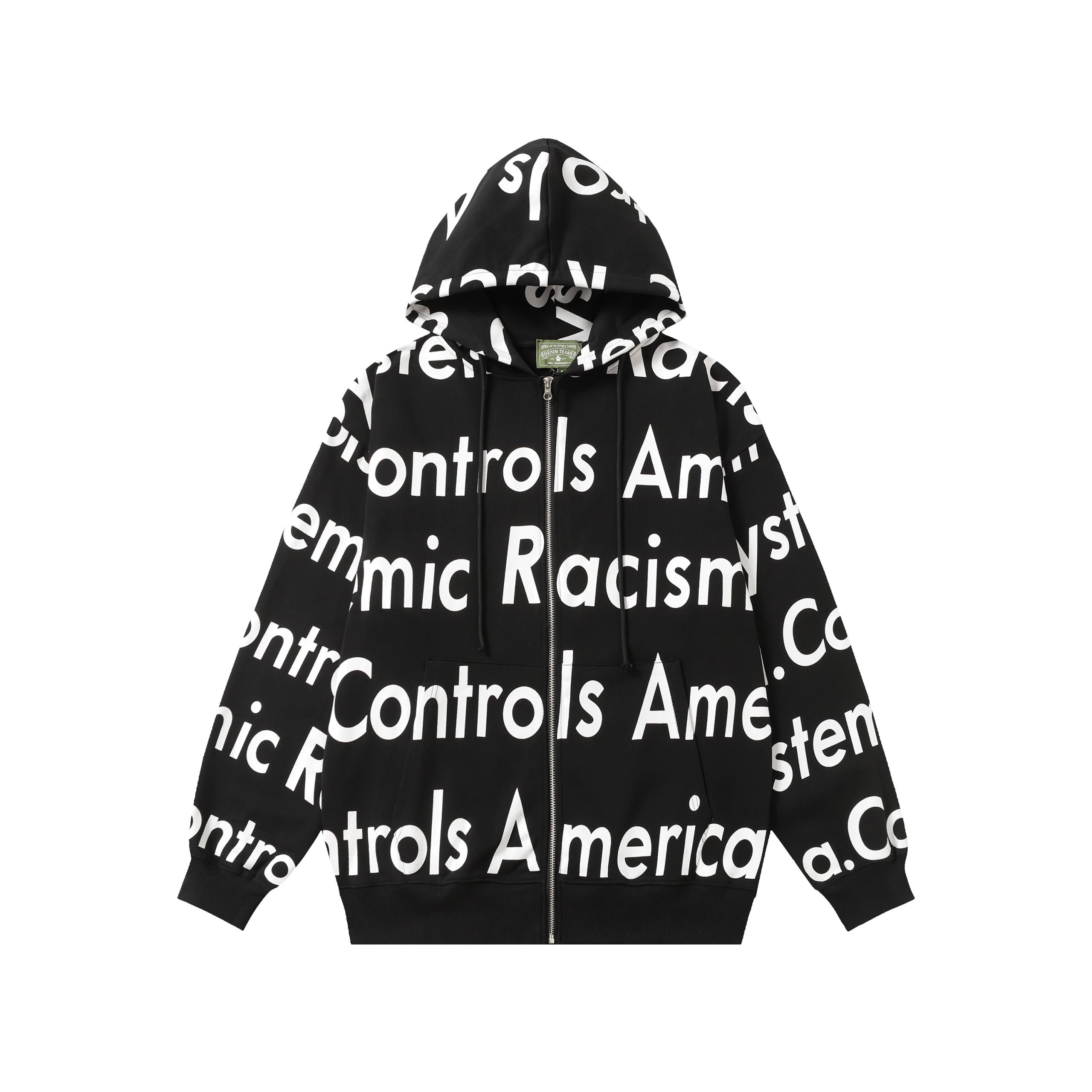 Awake NY Systemic Racism Controls America Allover Print Zip Hoodie Black