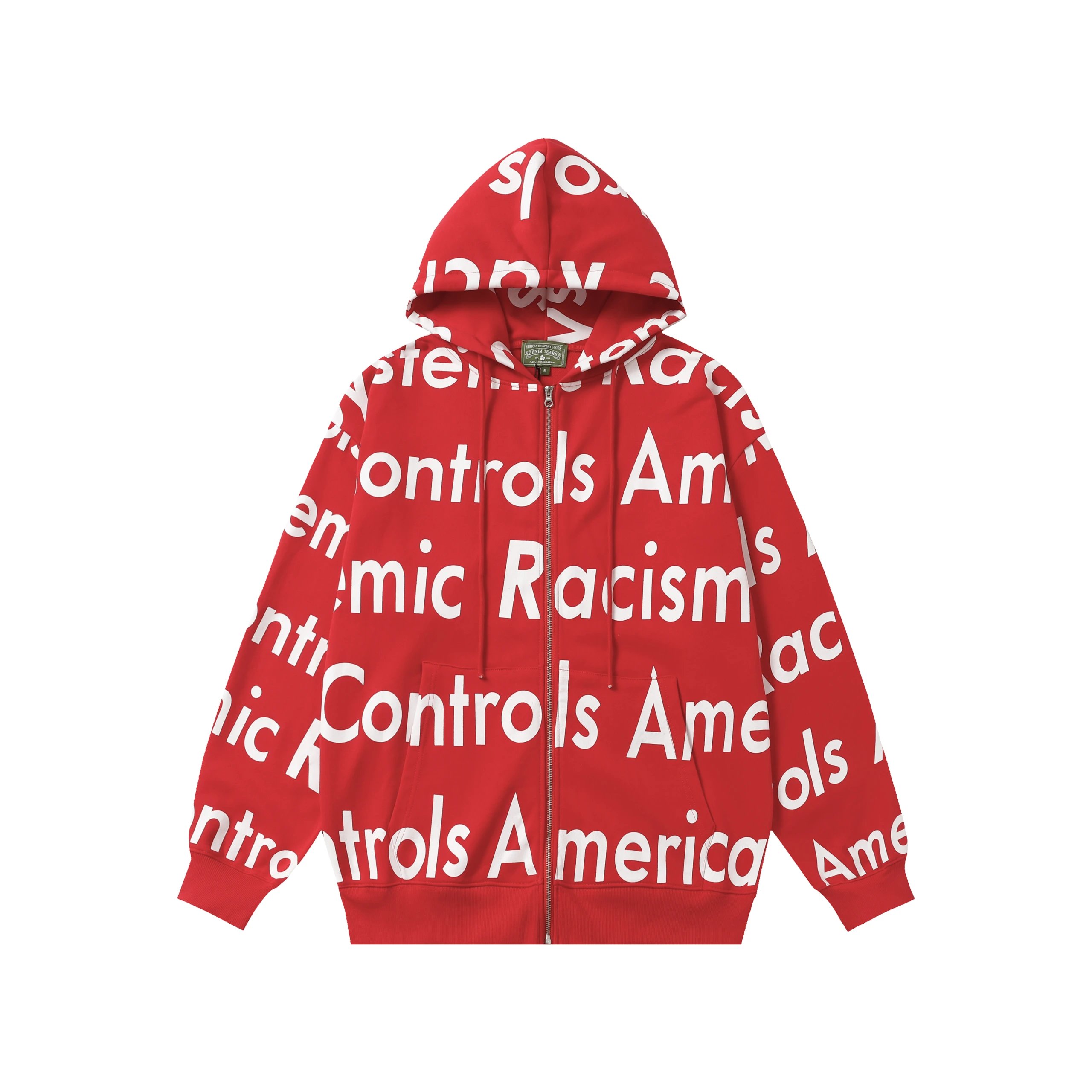 Awake NY Systemic Racism Controls America Allover Print Zip Hoodie Red