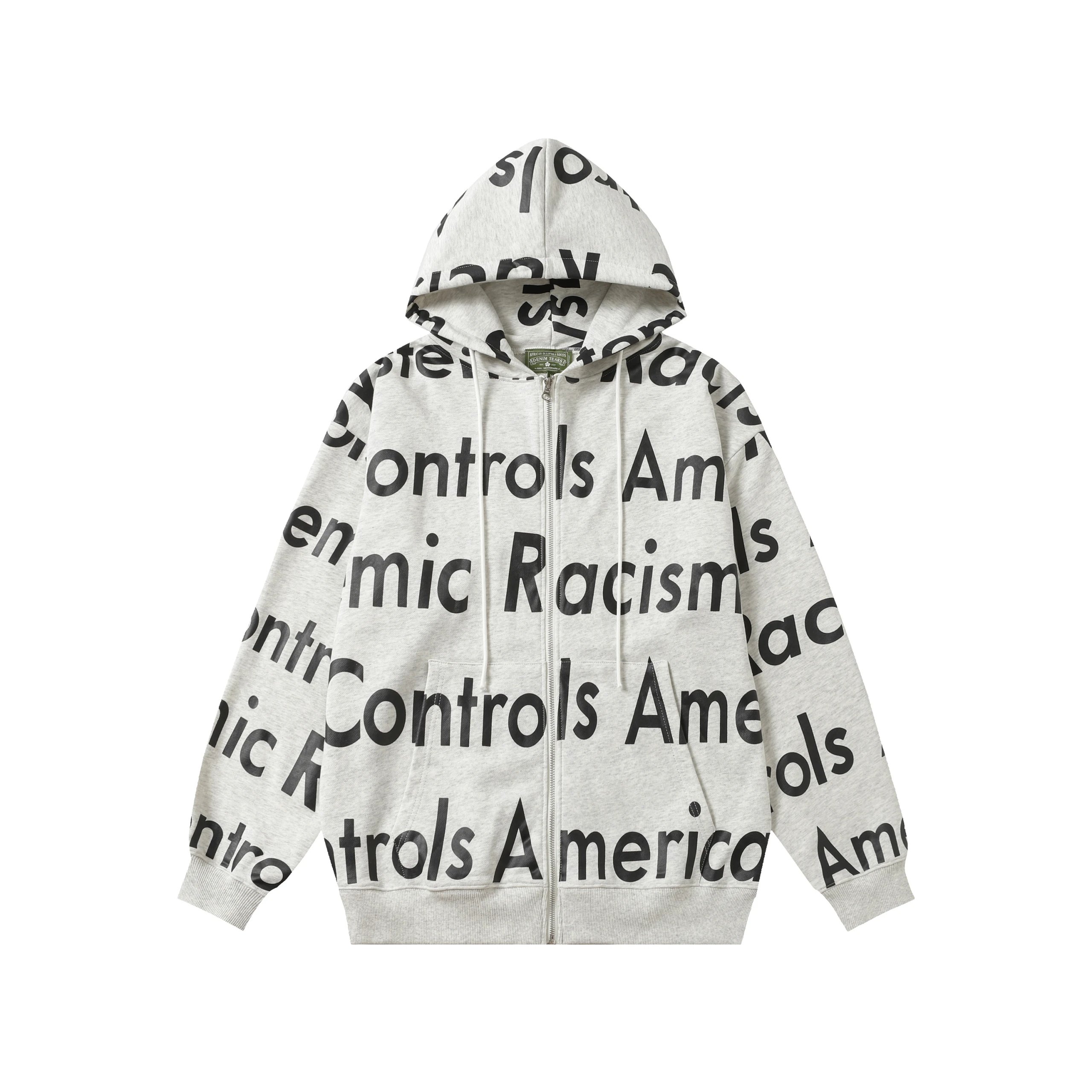 Awake NY Systemic Racism Controls America Allover Print Zip Hoodie Grey