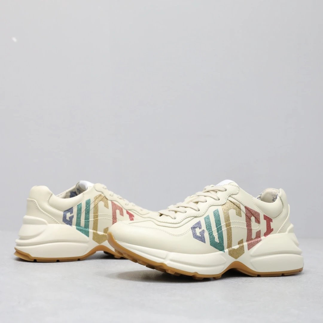 Gucci Rhyton Rainbow Logo Print Sneaker Cream