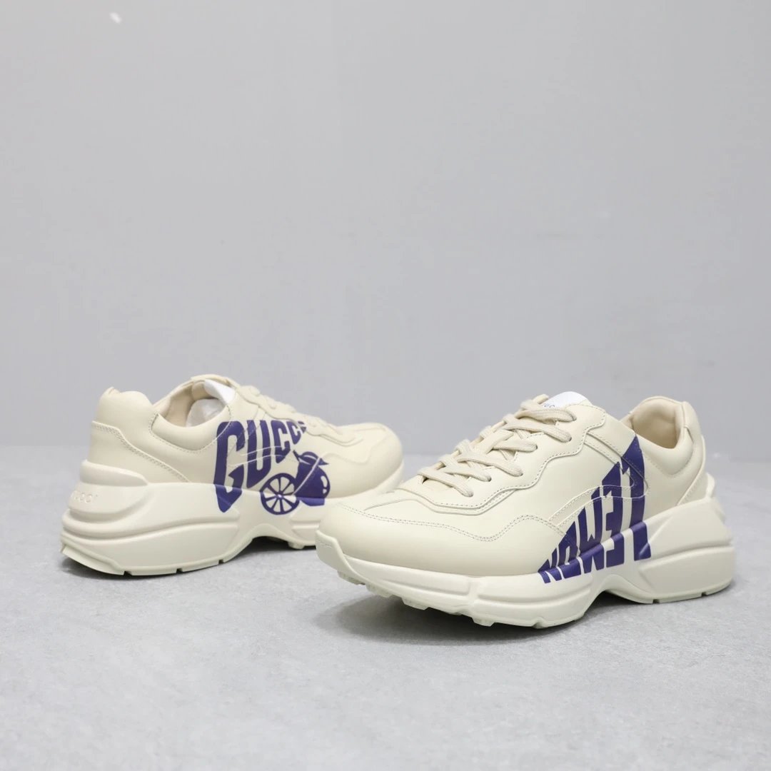 Gucci Rhyton Logo Print Sneaker Cream Blue