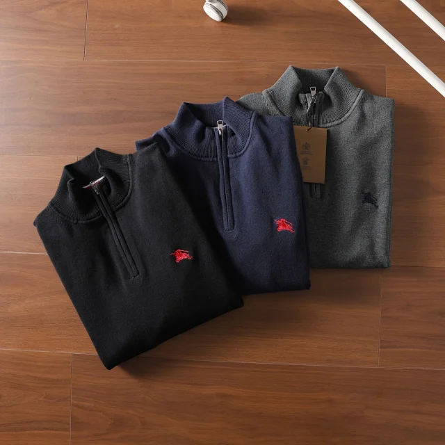 Burberry Knitwear Quarter-Zip Knit Sweater with Embroidered Equestrian Knight product detail image 3