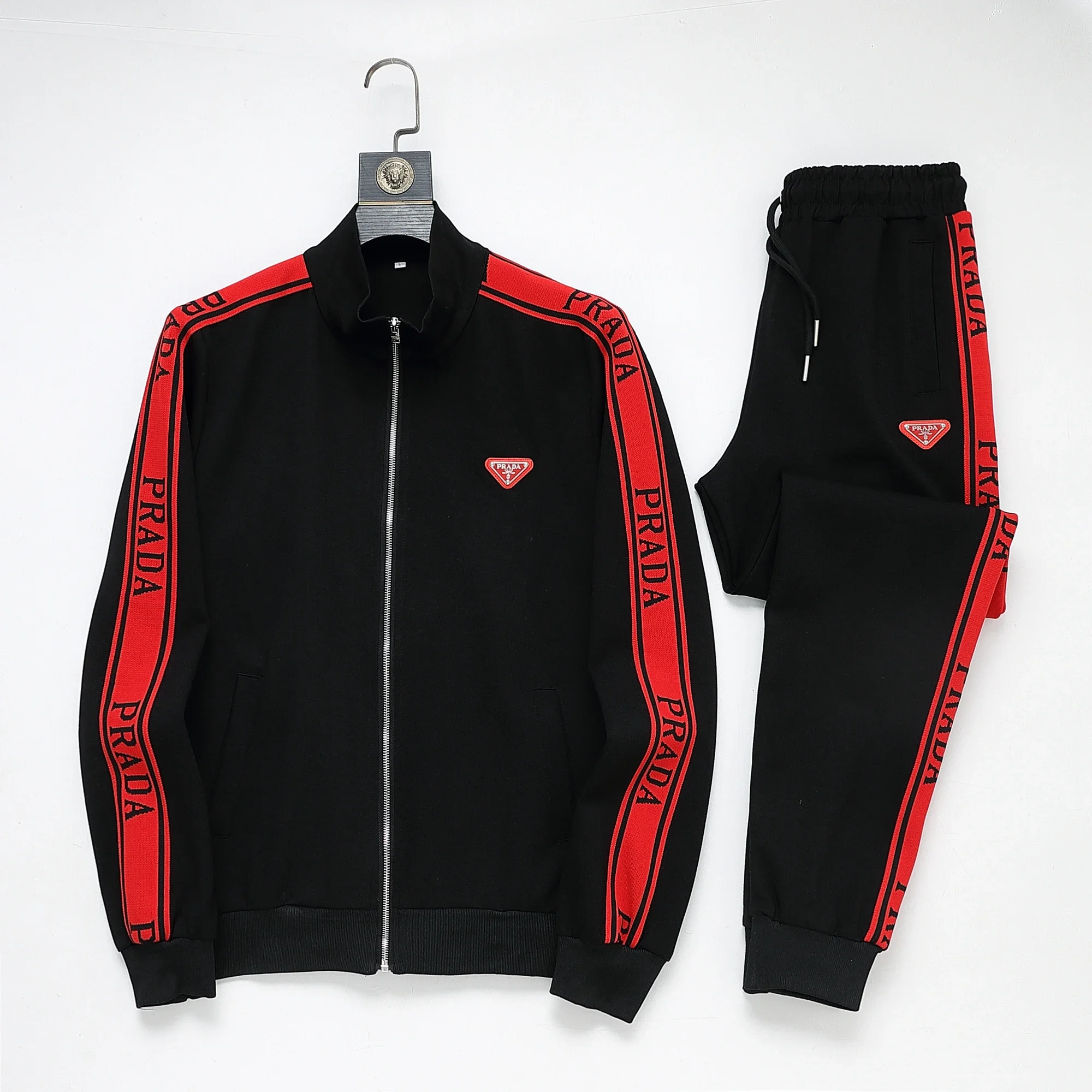 Prada Red Stripe Stand Collar Tracksuit